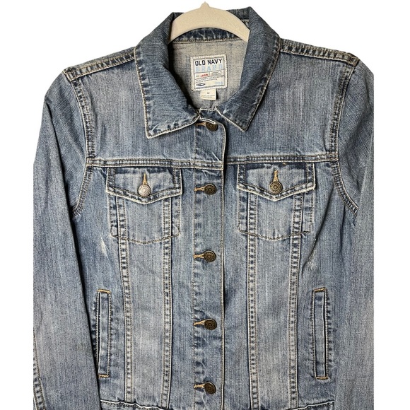 OLD NAVY BRAND Retro Gazelle Embroidered Patch Distressed Denim Jean Jacket - Picture 6 of 14